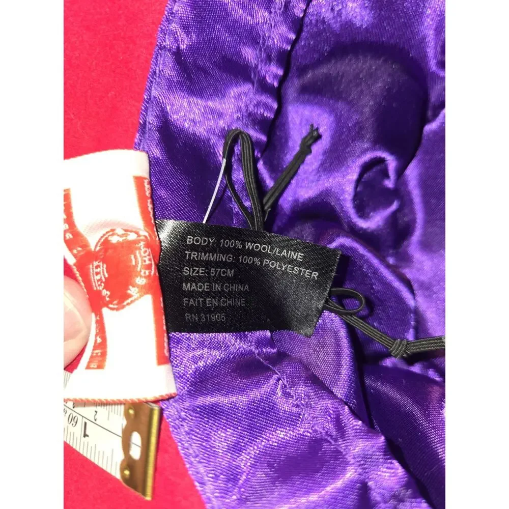 Red Hat Society Fancy Wool Hat with Handmade Designed Purple Trim and Feathers